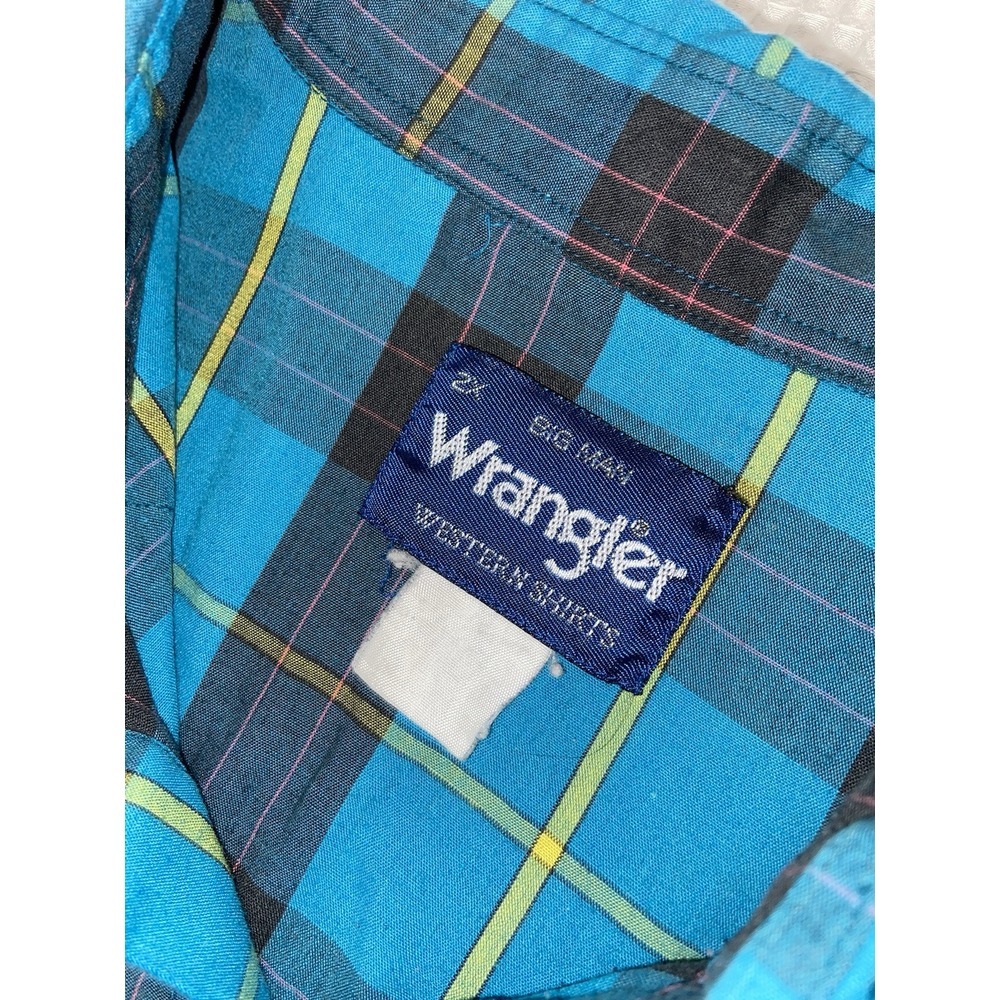 Wrangler Western Shirt Mens 2XL‎ Big Man Blue Pearl Snap Plaid Button Down VTG - Picture 6 of 9